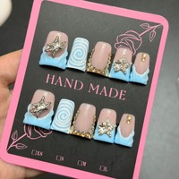 Faux ongles à presser faits main en forme de bec de canard 551-555, 10 pièces, réutilisables, en acrylique, motif carré, modèle artificiel