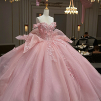 Brasilianisches Ballkleid für den 15. Geburtstag, rosa, schulterfrei, im Quinceanera-Stil, mit 3D-Blumen und Perlenstickerei, Prinzessinnenkleid