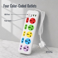Multiprise universelle avec USB, 5 prises, rallonge, adaptateur multi-prises, colorée, pour bureau, personnalisable