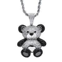 Collier Hip Hop en plaqué or véritable avec zircon et laiton, pendentif panda, collier avec pendentif panda