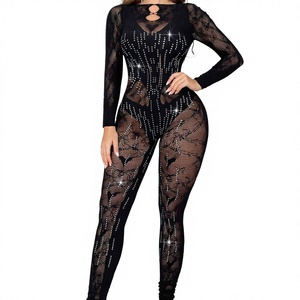 WN055 ODM Nylon pour <span class=keywords><strong>lingerie</strong></span> érotique style européen et américain, ornée de strass, sous-vêtements en maille brillante à motifs étoilés, pour le marché transfrontalier - Product Image 1