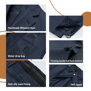 809 90% Wool Men's Business Blue <strong>Customized</strong> Logo V-neck <strong>Suits</strong> Italian Style Office <strong>Suit</strong> - Product Image 4