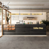 Comptoir de service commercial moderne en bois durable avec éclairage LED intégré pour café, boulangerie, vitrine de présentation