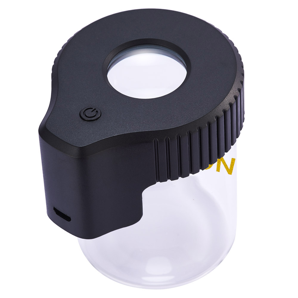 Custom Package Glass Light-Up LED Air Tight Storage 4X Viewing Container Magnifying 155ML Herb Stash MAG Jar