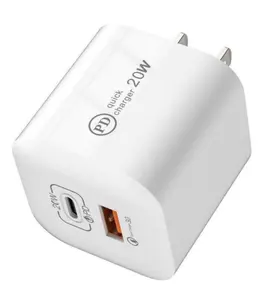 Pengisi daya dinding QC 3.0 USB-C ganda 20W Mini es batu kecil US Adaptor pengisi daya USB C pengisi daya Cepat
