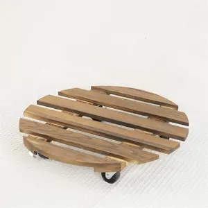 עץ עגול צמח Caddy צמח Stand עם גלגלים כבד החובה מתגלגל צמח Stand דולי רולים עגלת עם מתכת הניתן לנעילת גלגלים