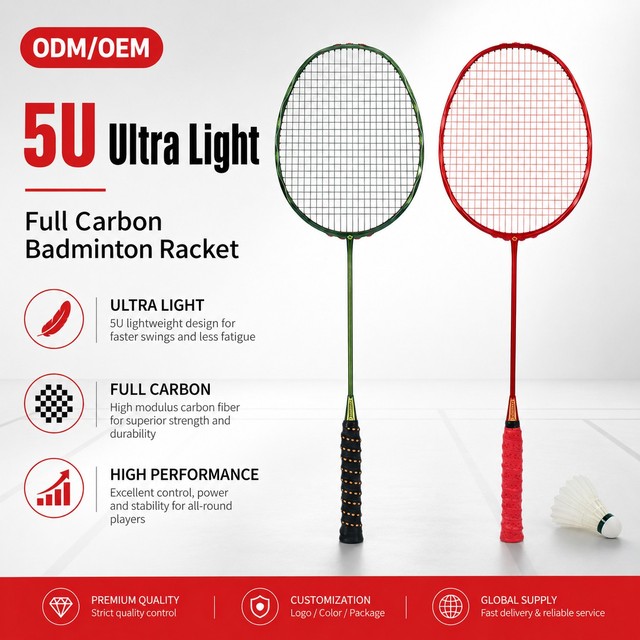 Wholesale 5U Ultra Light Full Carbon Badminton Racket High Tension 30Lbs Shock Absorbing Grommets Professional Racquet OEM