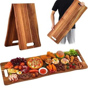 Plateau pliant en bois d'acacia Morning Star 48x12 pouces avec poignée, planche de service portable pour présentation de nourriture en extérieur - Product Image 1