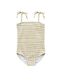 Combinaisons d'été à carreaux pour filles avec bretelles à nouer et smocks, maillots de bain à volants pour enfants - Product Image 3