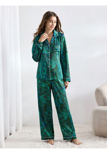 ชุดนอนผู้หญิง2ชิ้นผ้าทอเนื้อนุ่มหรูหราเอวยางยืดพิมพ์ลายดิจิตอลกำหนดเองได้สำหรับฤดูใบไม้ผลิฤดูใบไม้ร่วง - Product Image 3