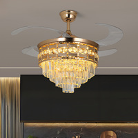 Ventilateur lumineux LED, lustre en cristal européen, moderne et simple, salon, chambre à coucher, salle à manger, plafond, fréquence variable