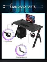 Bureau de jeu PC moderne en bois avec éclairage LED RGB, design ergonomique, cadre en acier, porte-gobelet, noir - Vente en gros usine