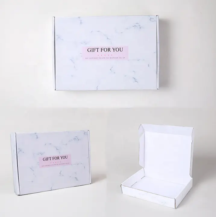 White Marble Printed Corrugated Paper Mailing Shipping Box For Clothing