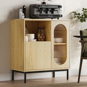 <span class=keywords><strong>Buffet</strong></span> en MDF avec portes en verre cannelé, étagères réglables, design moderne, armoire de rangement pour cuisine <span class=keywords><strong>et</strong></span> salon - Product Image 1