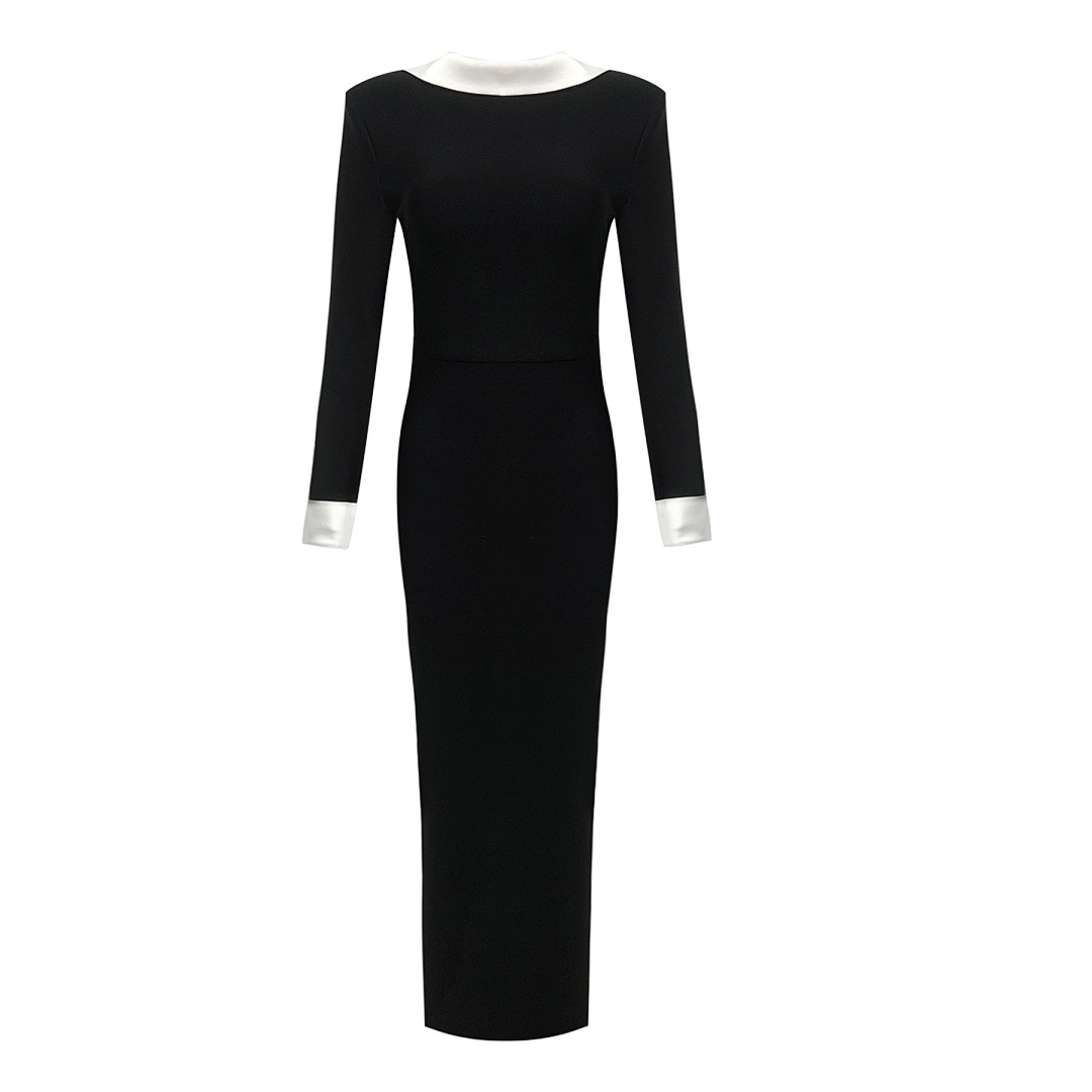 chinese dress ladies Boat Neck Long Sleeve Mini Dress Black Black / Small