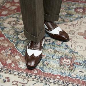 Chaussures habillées pour hommes, style britannique, richelieu en cuir véritable, légères et respirantes, à lacets, noir-blanc - Product Image 3