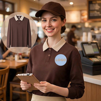 Polo à manches longues en coton, style coréen moderne, pour restaurant, tenue de travail asiatique, uniforme de hôtel et de resort pour serveuses