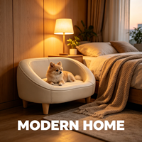 Canapé-lit pour animaux de compagnie de luxe, design élégant, XL, en similicuir, rond, avec pieds en bois robustes, facile à nettoyer, apaisant, pour chats et petits chiens