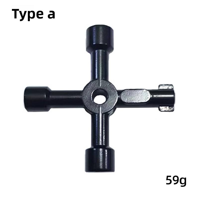 Clé à molette quatre-en-un noire.