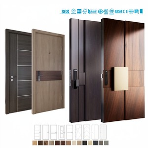 Puerta Principal de Madera de Roble y Nogal Estilo Europeo Americano, Puerta Pivotante Exterior para Casa, Puerta de Entrada Frontal Moderna de Madera - Product Image 1