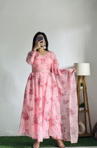 Mềm organa vải lụa hoàn toàn Flair kali mô hình và vải patta với dupatta thiết lập pent sẵn sàng để mặc <span class=keywords><strong>anarkali</strong></span> phù hợp với - Product Image 6