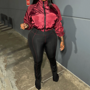 Ensemble décontracté pour femmes Viviblook Z1105ST03, taille plus, veste à fermeture éclair, pantalon évasé, ensemble jogging deux pièces pour femmes - Product Image 1