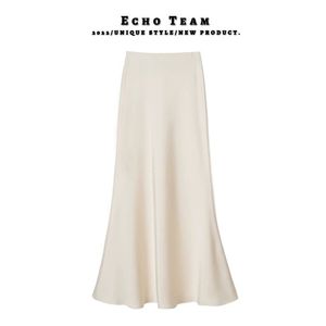 Falda de cintura alta adelgazante de longitud media para mujer, de satén de acetato, con diseño de cola de pez, larga, para primavera <span class=keywords><strong>y</strong></span> verano, con caída elegante - Product Image 4