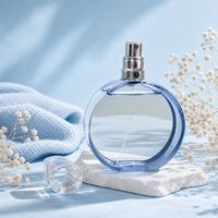 Flacon pulvérisateur de parfum rond en verre bleu de 100 ml, de qualité supérieure, personnalisé, luxueux et magnifique, fabriqué par Anding.