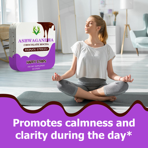 Hot Selling ODM Ashwagandha Oral Strips Chocolate Mocha Flavor Dietary <b>Supplement</b> Support Calmess Relaxation and Reduce Stress - Product Image 5