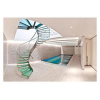 Escalier en colimaçon moderne et peu encombrant avec marches en bois massif et garde-corps en verre trempé pour villa intérieure