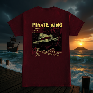 Camiseta del Rey Pirata, Diseño de Sombrero de Paja del Capitán, Ropa Promocional Color Granate - Product Image 3