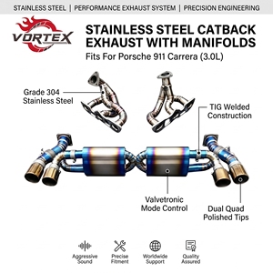 ชุดท่อไอเสีย Vortex Heavy Duty Gradient Blue Titanium แบบครบชุด พร้อมเฮดเดอร์และวาล์ว Catback สำหรับรถ Porsche 911 Carrera 3.0 - Product Image 1