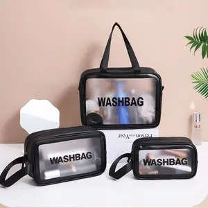 Tas Kosmetik Wanita, Logo Kustom Tahan Air Hitam Merah Muda Putih Buram Ritsleting Perlengkapan Mandi Perjalanan Kecil Mencuci Tas Kosmetik Pvc Bening