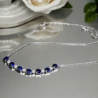 Maßgefertigter Schmuck Großhandel Smile-Style 925 Sterling Silber Blau Rosa Saphir Halskette Edelstein Mode-Halsketten Hochzeit Damen