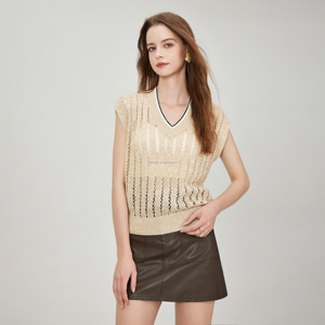 T-shirt da donna con scollo a V <span class=keywords><strong>in</strong></span> <span class=keywords><strong>Tulle</strong></span> e paillettes di qualità personalizzata maglione a righe con bordo a coste - Product Image 1