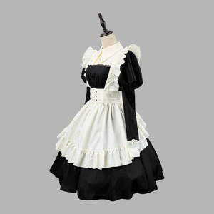 Japanese Style Black White Maid Outfit Women Polyester Fancy Dress Cosplay Party Costume Wood Ear Edge - Product Image 3