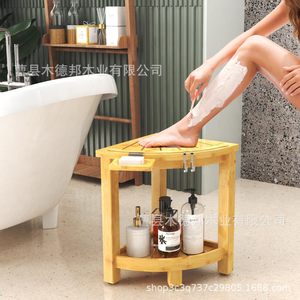 Mudebang Bamboo Bathroom Stool Two Tier <b>Corner</b> <b>Shower</b> Seat With Storage <b>Rack</b> For Bath And <b>Shower</b> Use - Product Image 4
