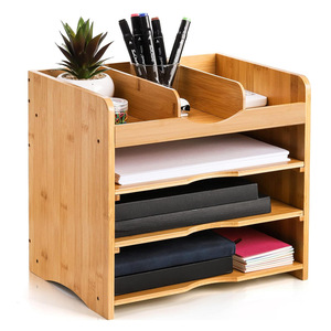 Organizador de oficina de bambú de 4 niveles, estante de almacenamiento de escritorio desmontable para documentos, libros y artículos de papelería - Product Image 4