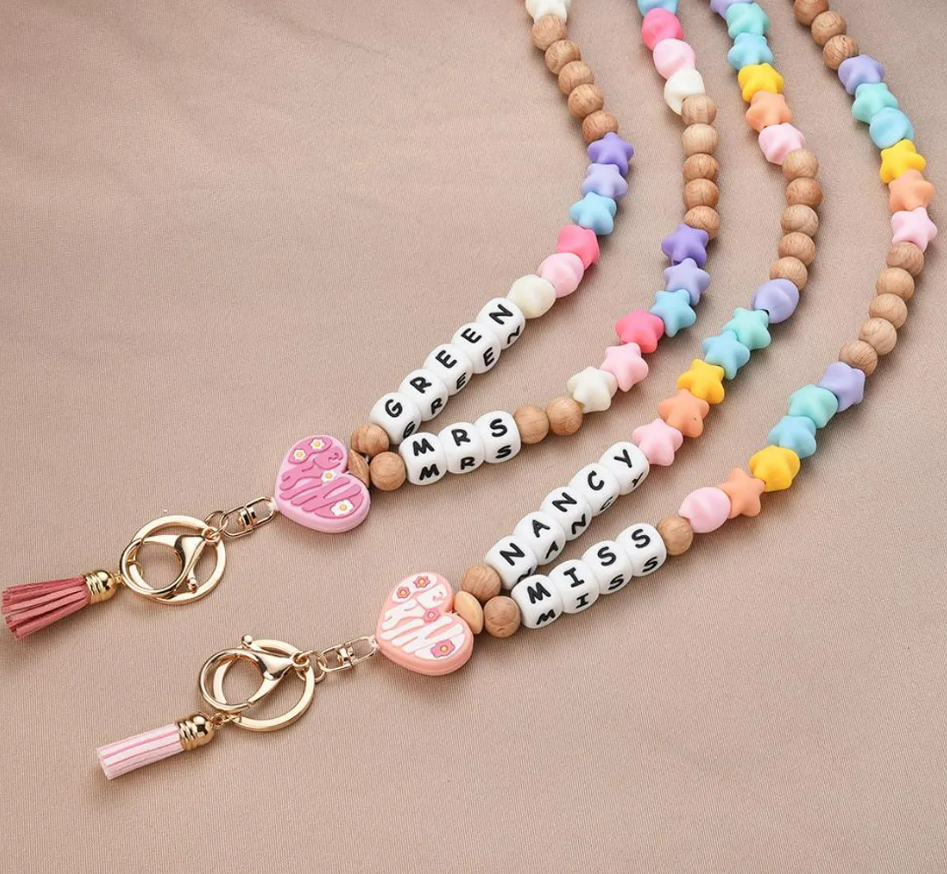 Custom Apple Teacher Silicone Beaded Lanyard Teacher Gift Personalized Name Lanyard Image 2