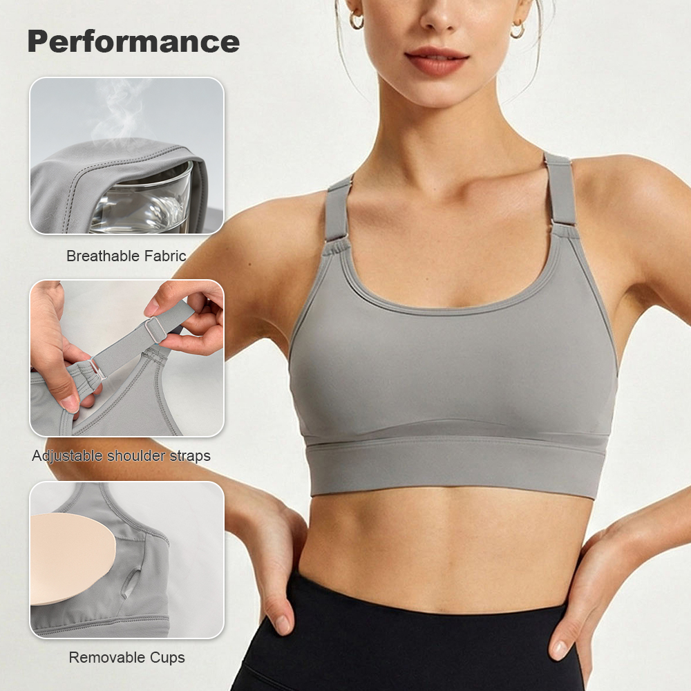 High Elasticity Medium Support Breathable Sports Bra Women I-Shaped Hollow Back Buttery Soft Yoga Activewear Front Logo Low MOQ
