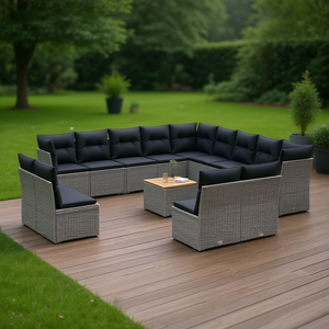 Set Divano da Giardino Moderno in Polyrattan Grigio, 10+ Posti, Arredamento da Esterno, Design Contemporaneo Regolabile - Product Image 2