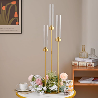 Décoration de fête de mariage, support de candélabre, centre de table LANJO, 3/5/8 têtes, acrylique doré, fabriqué en Chine