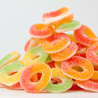 Usine OEM/ODM, vente en gros, bonbons gélifiés acidulés et sucrés en vrac, forme circulaire, saveurs mélangées, jus de fruits, bonbons gélifiés mous, confiserie