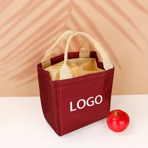 사용자 정의 로고 인쇄 캔버스 비치 드로우 스트링 쿨러 토트 음식 배달을위한 작은 열 가방