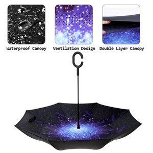 Parapluie inversé durable et imperméable de 23 pouces, design droit 8K, peinture florale personnalisée, forme en C, cadeaux d'affaires, manuel - Product Image 4