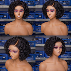 Perruque de cheveux brésiliens de vison perruque crépus bouclés ondulés, perruques de cheveux réels 100% Bob, nœuds blanchis préplumés perruque avant de lacet de cheveux humains - Product Image 4