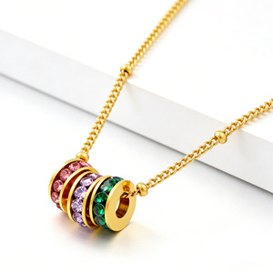 Collar de círculo con diamantes de colores de estilo europeo, colgante de acero inoxidable para mujer, uso diario - Product Image 2