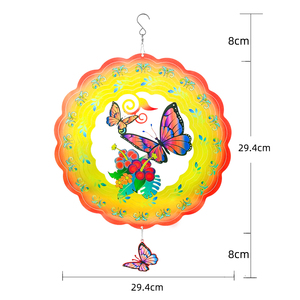 Carillon éolien 3D en acier inoxydable motif Mandala, finition brossée Art Déco, diamètre 300 mm, décoration suspendue pour jardin extérieur, motif papillon - Product Image 2