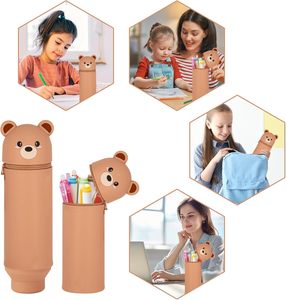 Support de stylo en silicone ours en peluche OEM, <span class=keywords><strong>organisateur</strong></span> de bureau personnalisé en forme d'animal pour enfants, étui à crayons mignon en gros sans BPA - Product Image 2