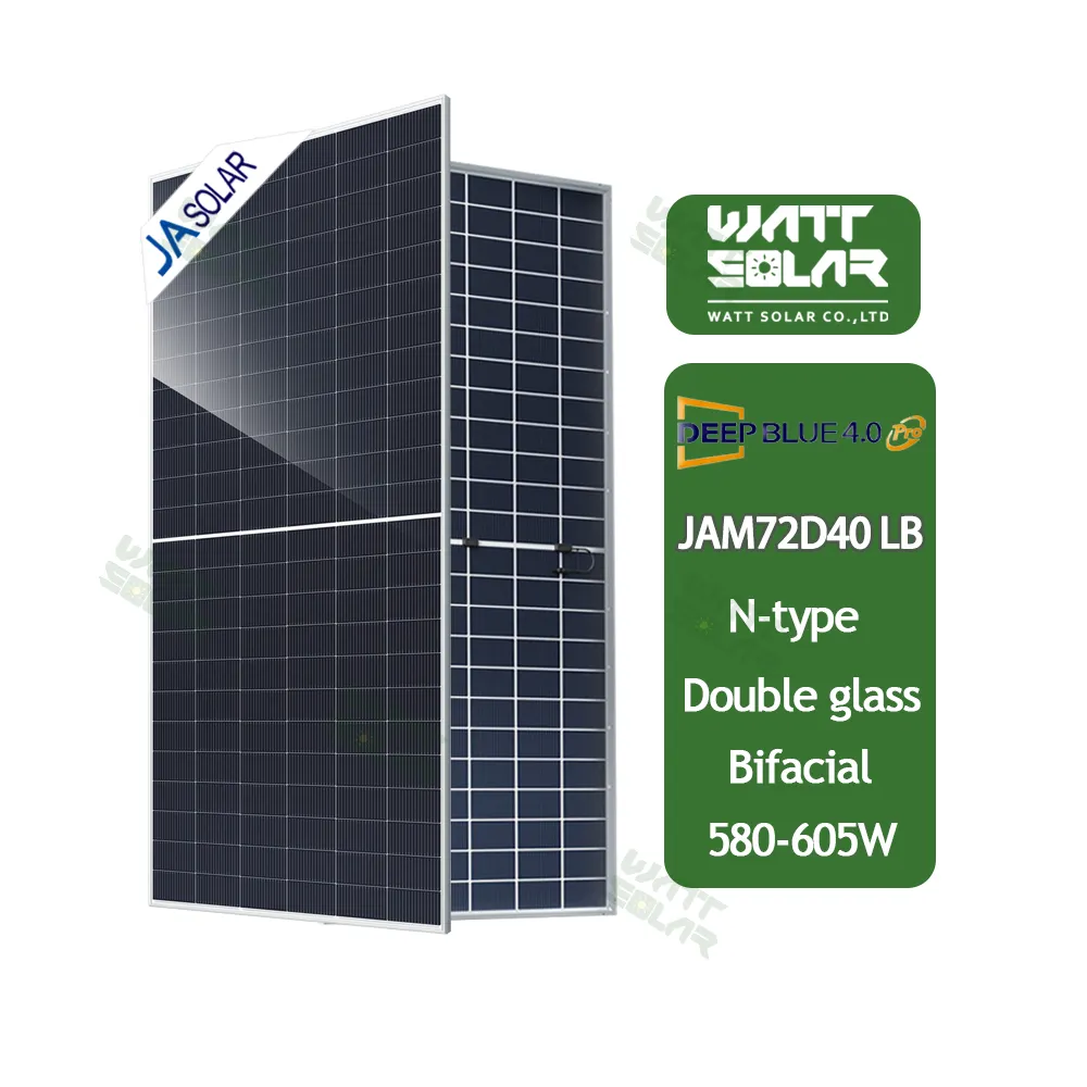 Ja Solar Jam72d40 580-605LB 144cell mezza N-tipo Topcon doppio vetro bifacciale Mono Ja solare profondo blu 4.0 Pro 585w 595w 600w 605W